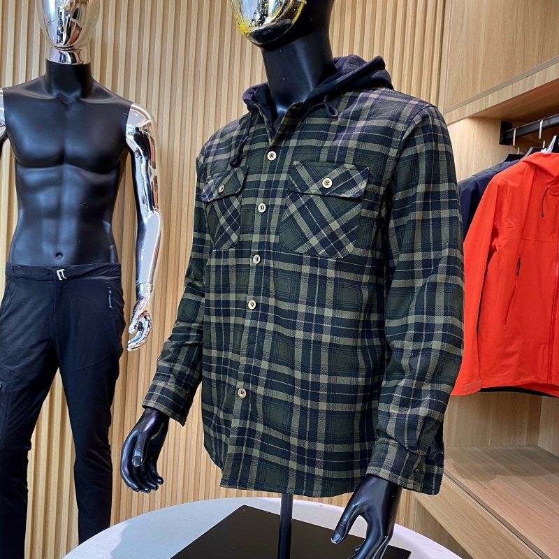 走北欧高端户外!秋冬新品男士加厚夹棉连帽假两件格子衬衫棉外套