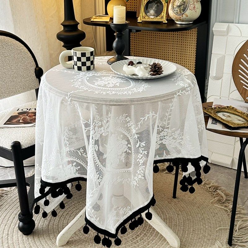 法式复古白色蕾丝桌布中古风黑白系风格装饰茶几台布床头柜盖巾,居家布艺,桌布,淘宝优惠券,粉丝福利购,淘宝优惠卷