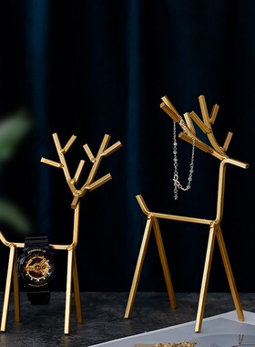 现代简约铁艺桌面创意几何摆件金色小鹿动物工艺品家居摆设装饰品