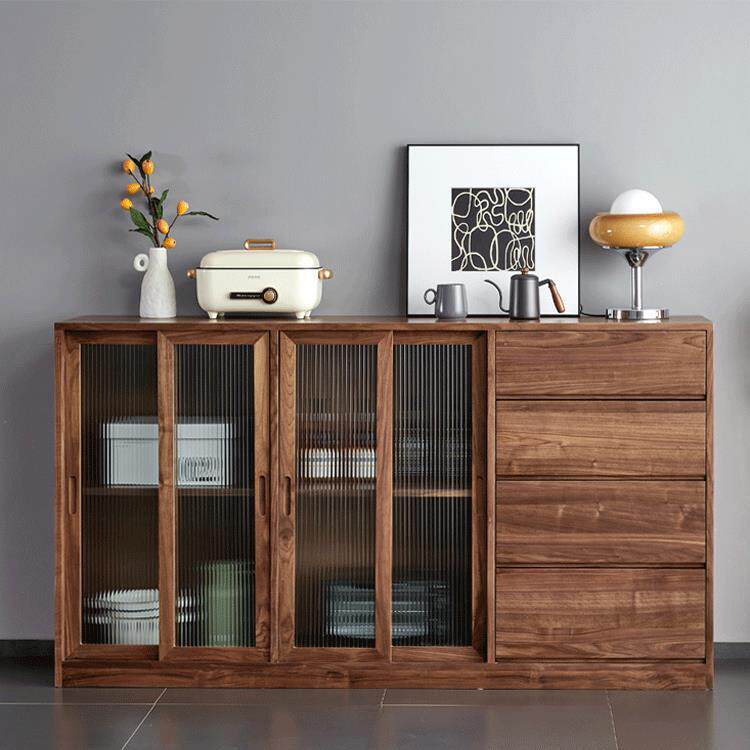 实木黑胡桃木白橡木餐边柜现代简约储物玻璃柜斗柜樱桃木玄关柜