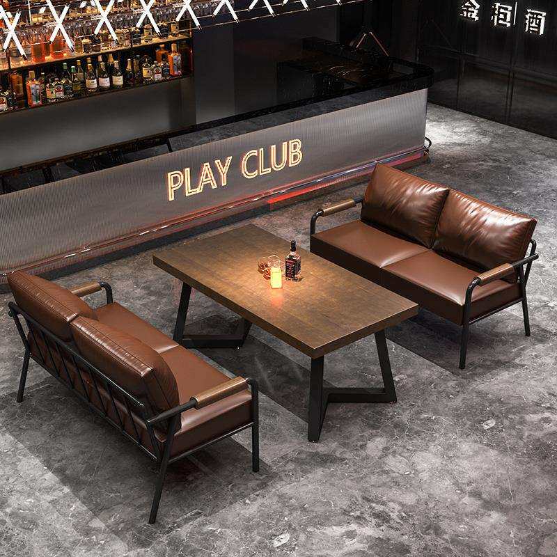 公寓卡座咖啡厅复古实木工业风铁艺沙发椅休闲酒吧烧烤店桌椅组合