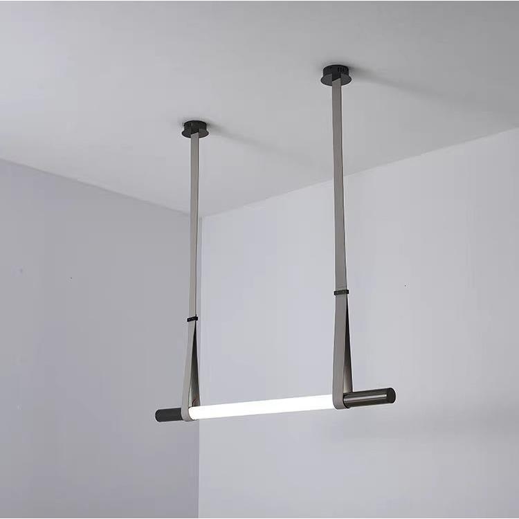 极简长条吊灯餐厅客厅餐桌皮革艺术灯中山灯具设计师样板房氛围灯