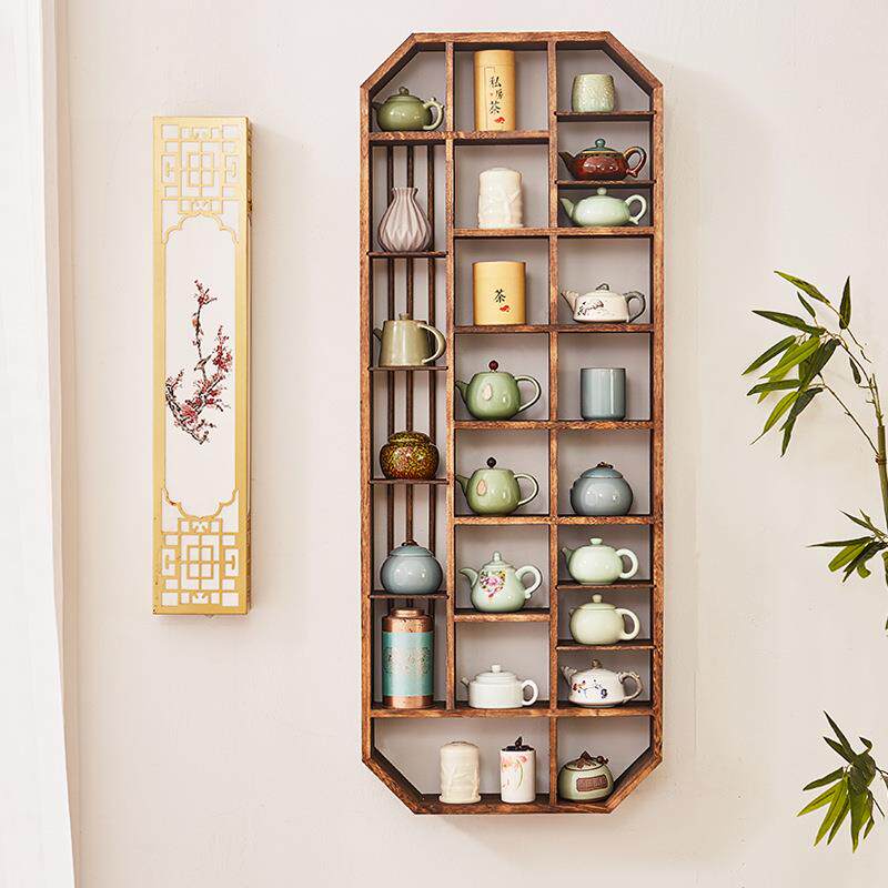 实木中式现代博古架简约多宝阁壁挂式上墙小型摆件茶室收纳置物架