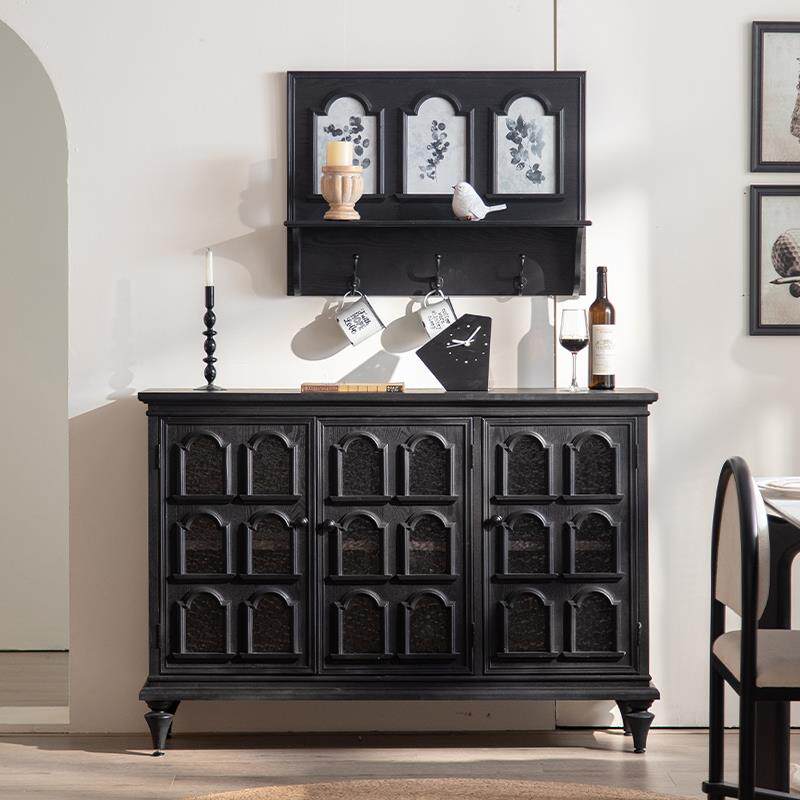 中古风实木客厅餐边柜复古做旧玄关柜客厅储物收纳柜法式茶水酒柜