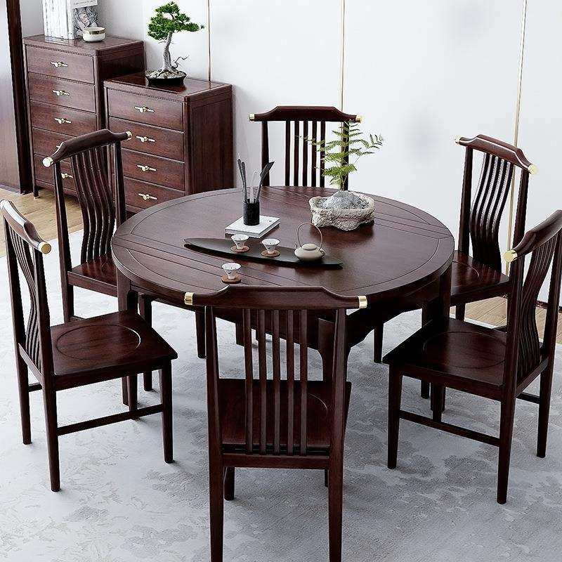 新中式实木餐桌椅组合紫金檀木伸缩折叠可变圆桌子家用小户型跳台