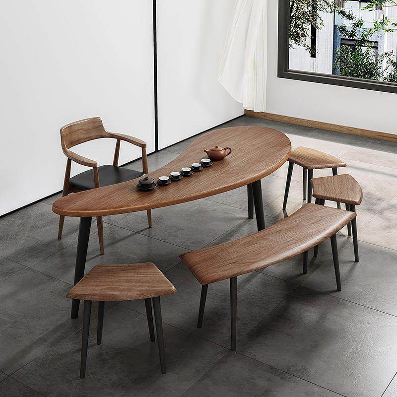 茶桌实木全套阳台泡茶桌椅组合创意弧形桌子办公室会客胡桃色