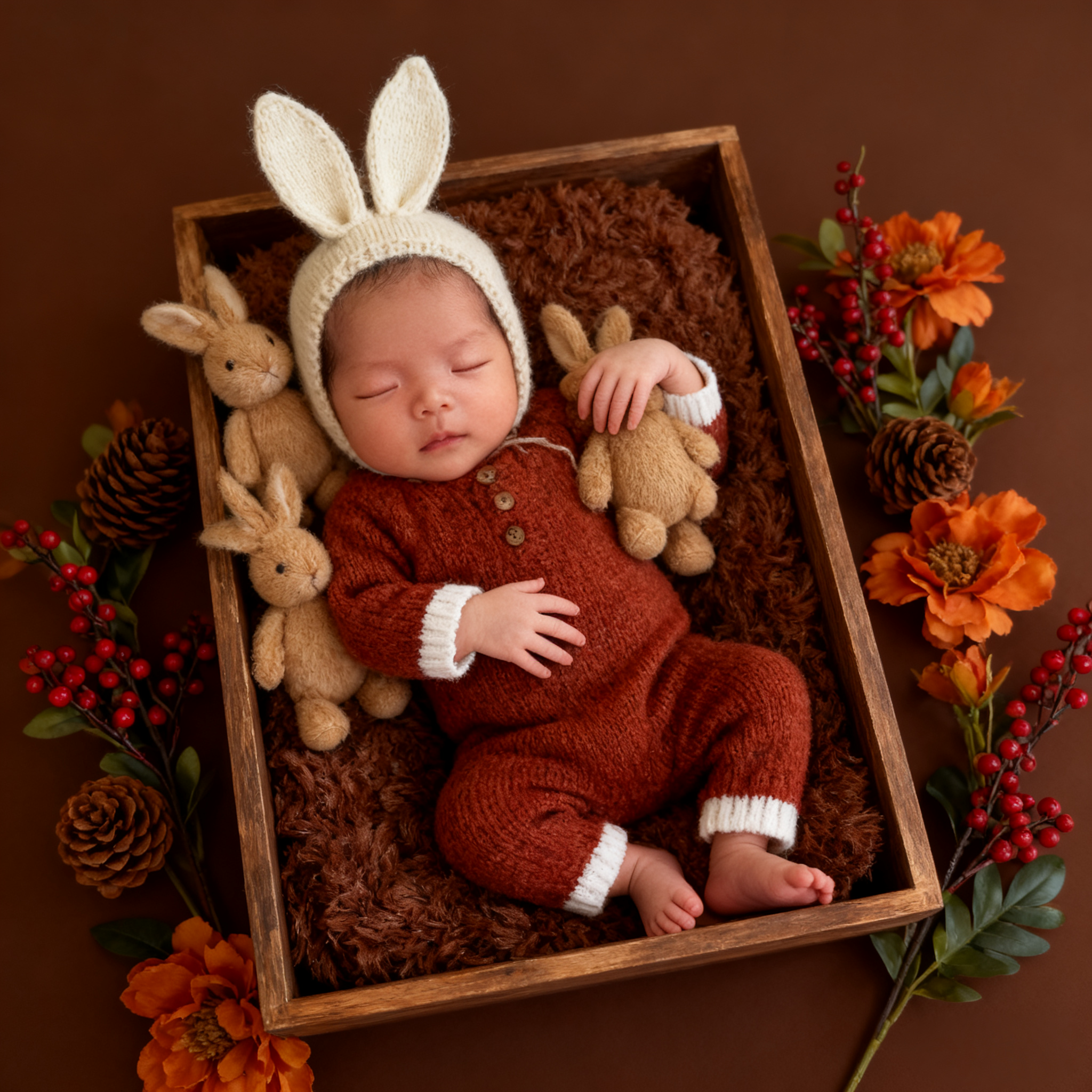 秋日摇篮曲新生婴儿满月摄影创意写真男女宝宝电子照片ai精修