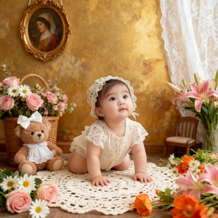 新生婴儿满月百天摄影创意写真0-3周岁男女宝宝电子照片ai精修图