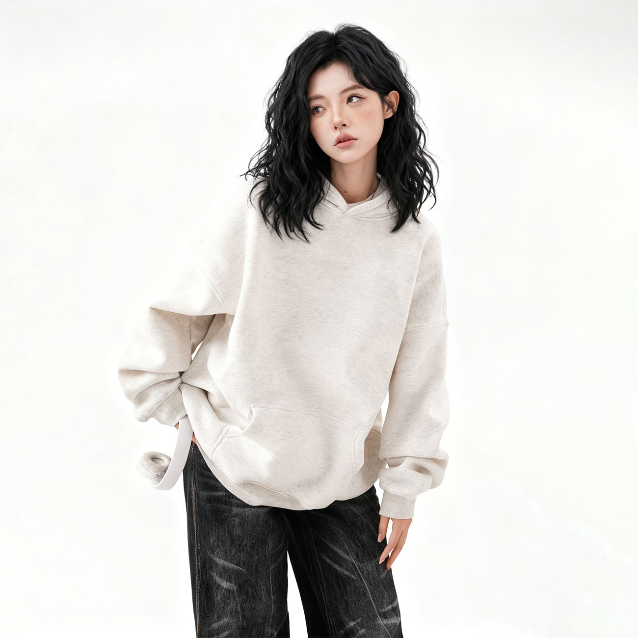 ALAO重磅宽松连帽卫衣男女秋季潮牌oversize纯色灰色情侣帽衫外套