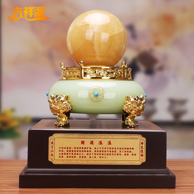 招财聚宝盆业乔迁商务礼品公司办公室桌白玉琉璃玄关装饰品