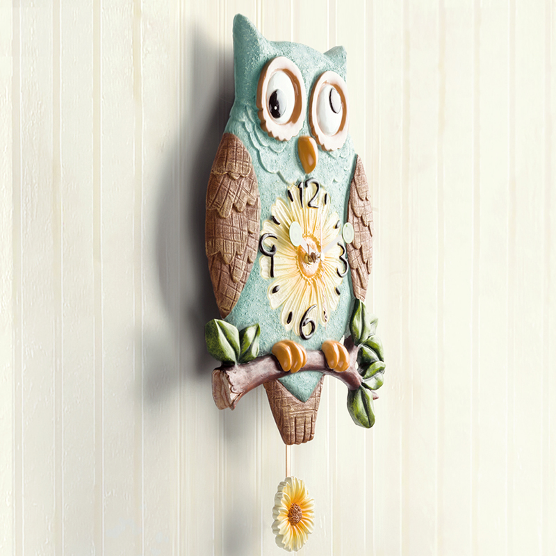 猫头鹰钟表挂钟田园风格客厅家用时尚卧室创意欧式静音树脂时钟