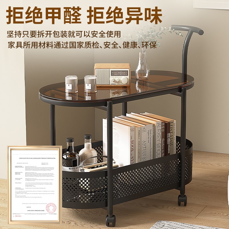 可移动沙发边几钢化玻璃茶几现代小桌子床头侧边边柜小户型小推车