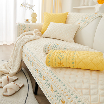 小清新沙发垫四季通用全棉原木风简约罩靠背巾盖布防滑新款2023