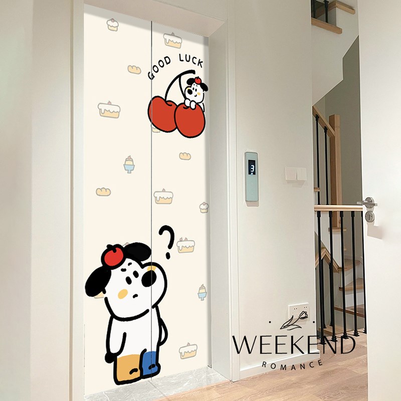 平安喜乐电梯贴纸卡通简约风一梯一户电梯门贴画家用入户门背胶贴