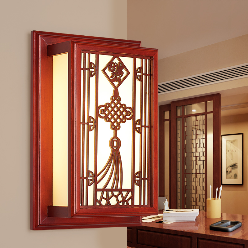 led现代中式壁灯简约古典楼梯灯 实木羊皮过道走廊门厅灯 床头灯