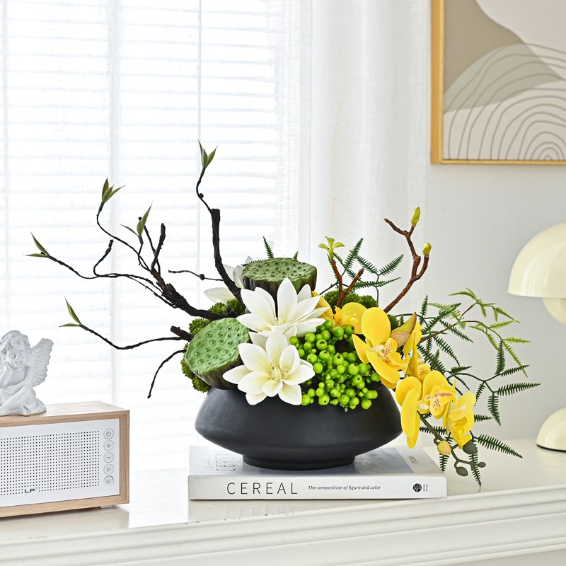 现代中式风格软装配饰样板房花艺售楼部高档仿真成品花艺桌面摆设