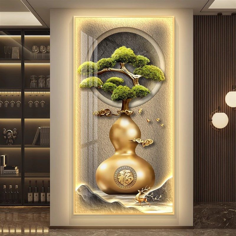 ld带灯葫芦入户玄关装饰画走廊尽头壁画现代高级感新款挂画,家居饰品,氛围画/灯画,淘宝优惠券,粉丝福利购,淘宝优惠卷