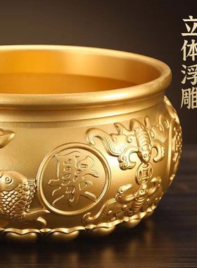 纯黄铜聚宝盆摆件客厅装饰品存钱罐生财招财米缸乔迁新居百福铜缸