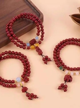 【当天发货】朱砂手链女双圈莲花貔貅吊坠本命年礼物福袋手串平价