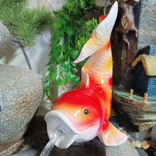 飾品仿真動物魚流水樹脂擺件 錦鯉吐水庭院陽臺假山池塘魚缸造景裝