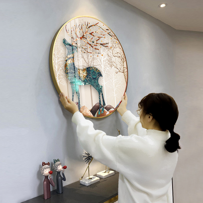 轻奢麋鹿客厅装饰画沙发背景墙圆形餐厅走廊入户玄关欧式墙壁挂饰图片