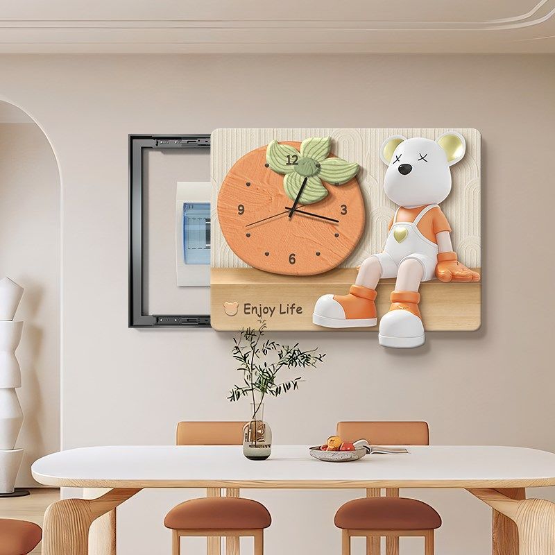 奶油风电表箱装饰画暴力熊钟表挂画强弱配电箱电闸盒遮挡壁画,家居饰品,现代装饰画,淘宝优惠券,粉丝福利购,淘宝优惠卷