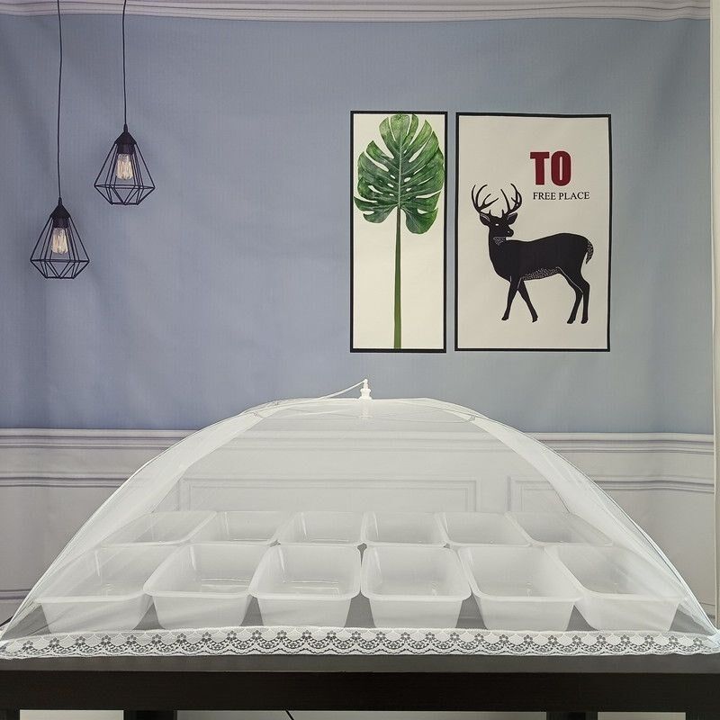 商用定制餐桌菜罩酒店餐饮摊位透气折叠拆洗防绳罩防蚊虫