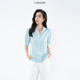 书婷专享 洋气高端别致小衫 lailanie 上衣通 气质v领五分袖 衬衫