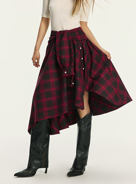 Vone SheeE早秋美式复古格子半身裙女2025新款高