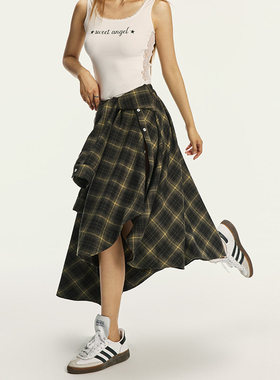 【甜甜粉丝专享】Vone SheeE早秋美式复古格子半身裙女2025新款高