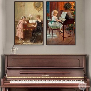 钢琴装饰画儿童房复古法式书房音乐教室挂画琴行艺术培训学校壁画