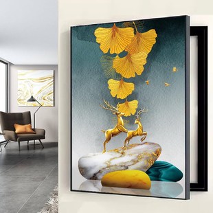 免打孔电表箱银杏叶装饰画竖款遮挡配电箱电闸空石来运转竖版挂画