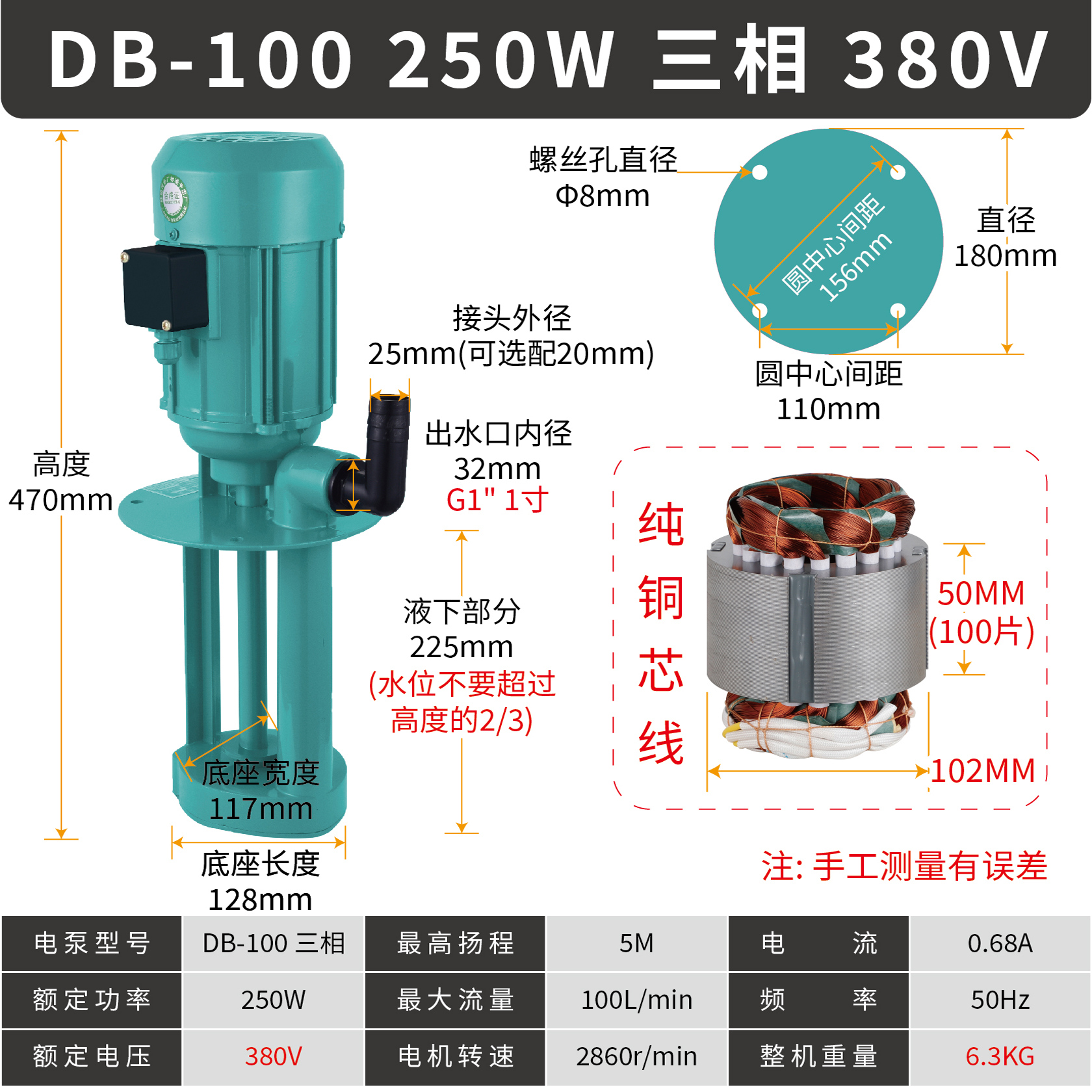 AB/DB-100-250W/AB-200450W三相电泵机床冷却油泵磨床玻璃清洗机