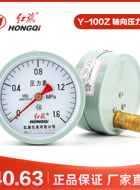 红旗仪表Y-100Z压力表1.6级轴向不带边水压气压油压表1MPA储气罐