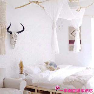 东南亚风客栈民宿床幔纱幔中式四柱架子床防尘搭纱床头帘幔麻纱帘