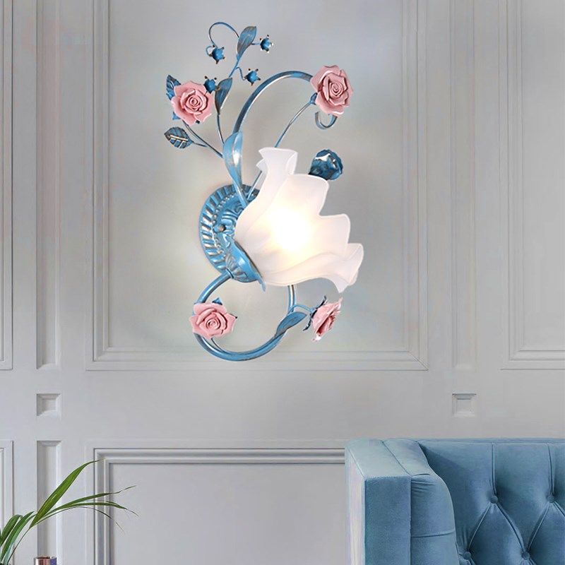 美苑田园风格蓝色铁艺壁灯客厅卧室灯床头壁灯地中海欧式灯具,家装灯饰光源,壁灯,淘宝优惠券,粉丝福利购,淘宝优惠卷