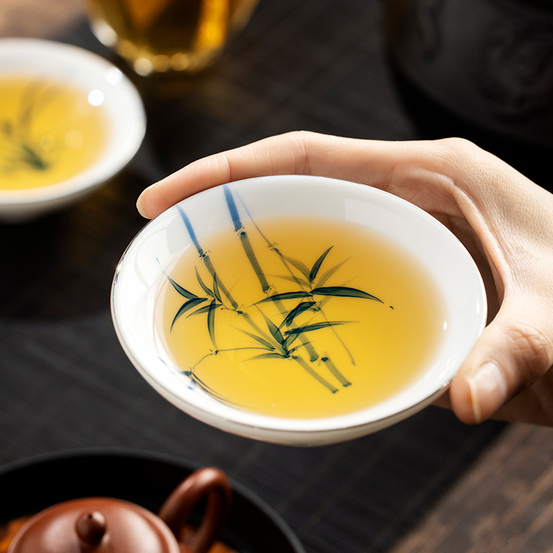 手绘茶杯斗笠杯个人专用高档主人杯2023新款中式功夫茶具家用茶碗