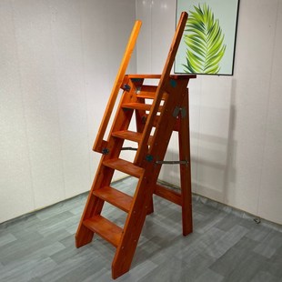 单侧梯人字高扶手梯松木质登高攀爬花架子道具家用移动阁楼楼梯子