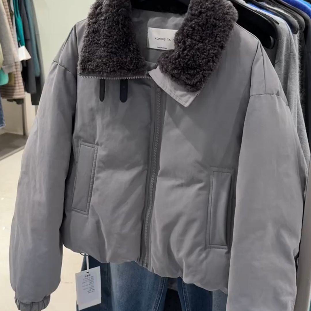 2025春季新款灰色毛领夹克派克服