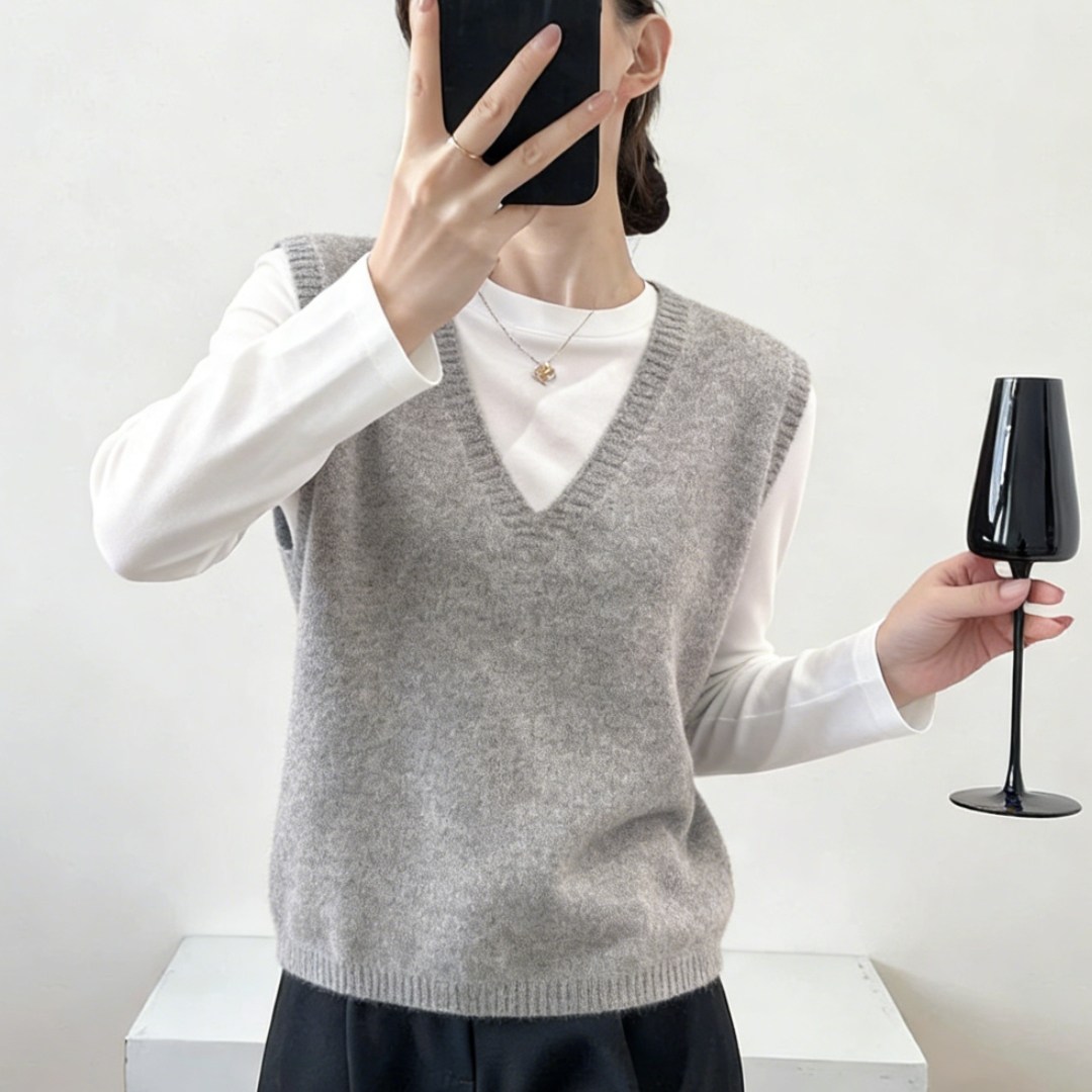 灰色V领针织毛衣马甲女2026年新款爆款慵懒风宽松显瘦大码针织衫,女装/女士精品,大码内搭,淘宝优惠券,粉丝福利购,淘宝优惠卷