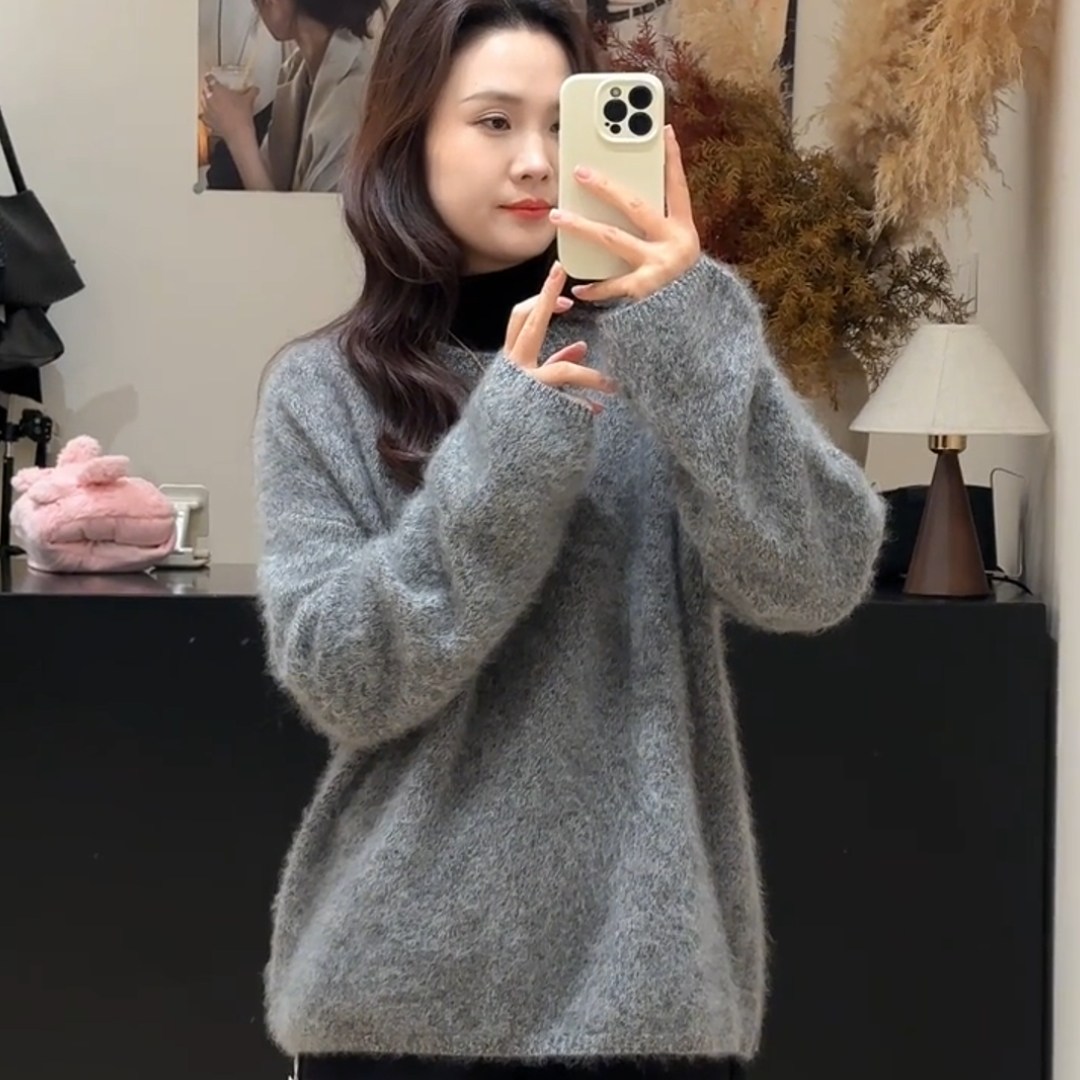 灰色套头毛衣女款2026春季新款慵懒风高级感软糯宽松胖mm针织上衣,女装/女士精品,大码内搭,淘宝优惠券,粉丝福利购,淘宝优惠卷