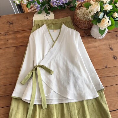 禅意清冷感交叉领系带收腰衬衫春