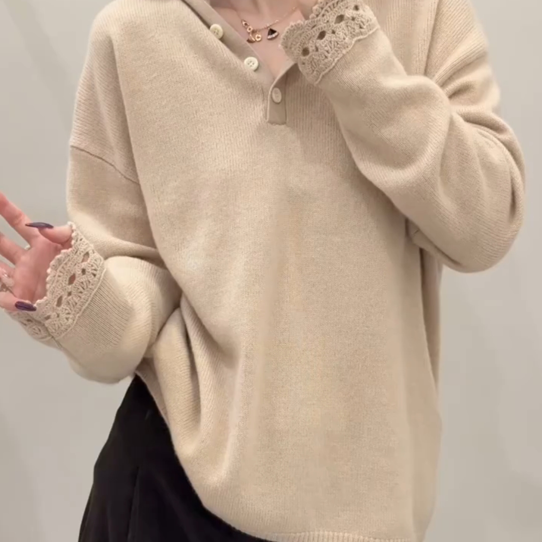 高级感杏色刺绣连帽针织衫女冬季