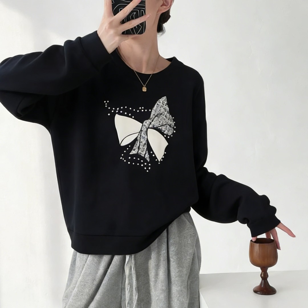 阁脂家大码胖mm宽松显瘦蝴蝶结钉珠卫衣女高级感慵懒风气质上衣潮,女装/女士精品,大码内搭,淘宝优惠券,粉丝福利购,淘宝优惠卷