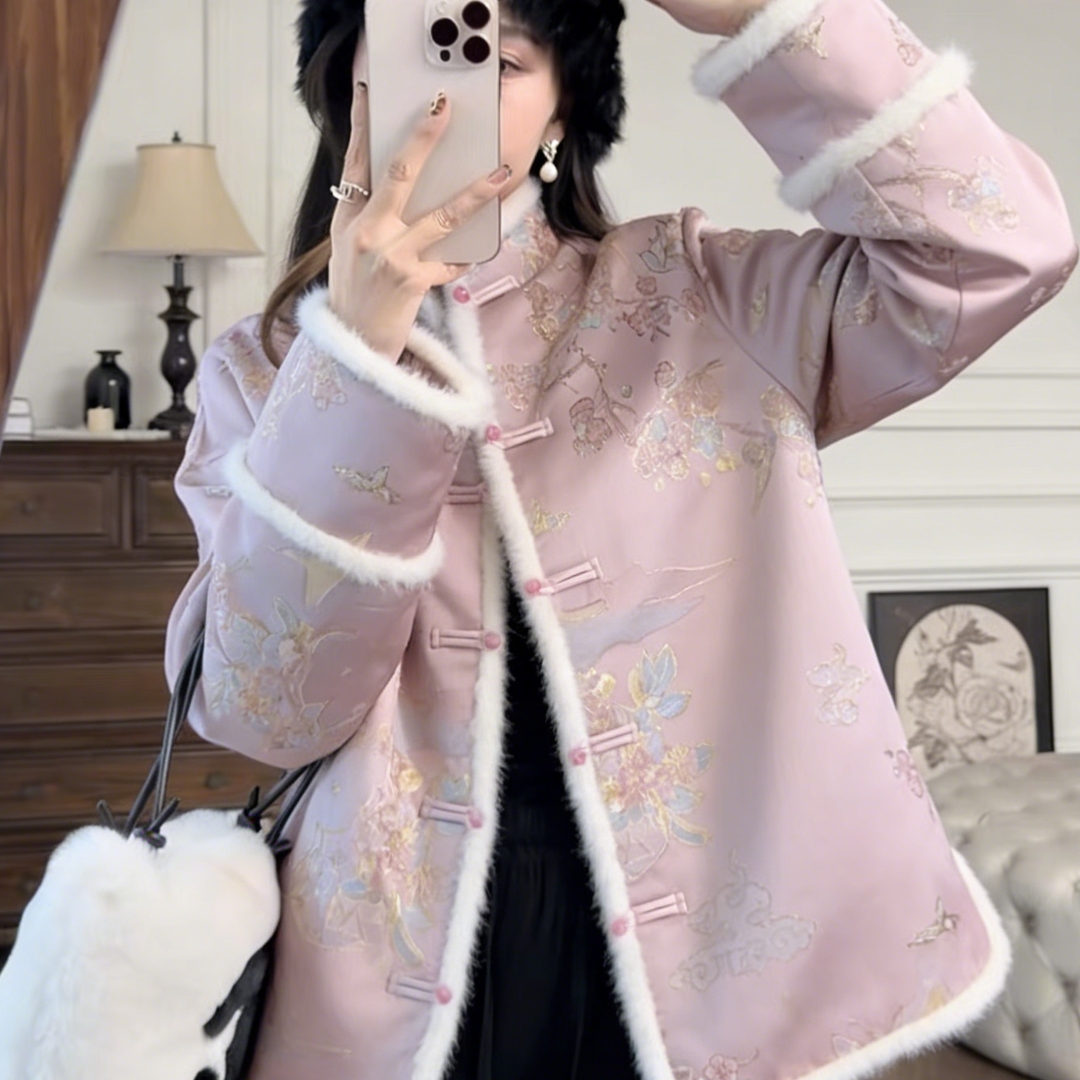 冬季新中式提花刺绣盘扣保暖外套