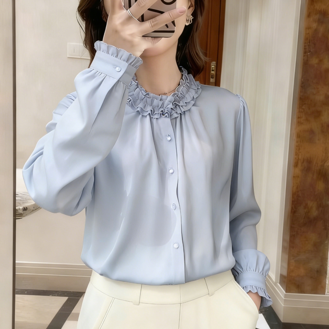 秋冬新款宫廷风木耳边打底衫女潮