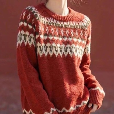 新年氛围感软糯提花费尔岛毛衣冬