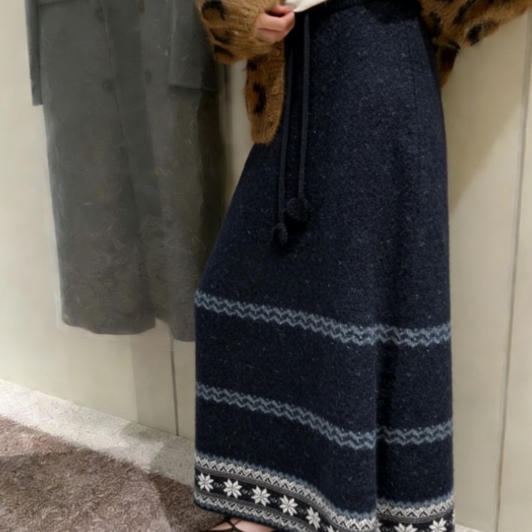 费尔岛复古提花针织半身裙2026新款爆款超火藏青色绑带直筒休闲裙,女装/女士精品,大码半身裙,淘宝优惠券,粉丝福利购,淘宝优惠卷