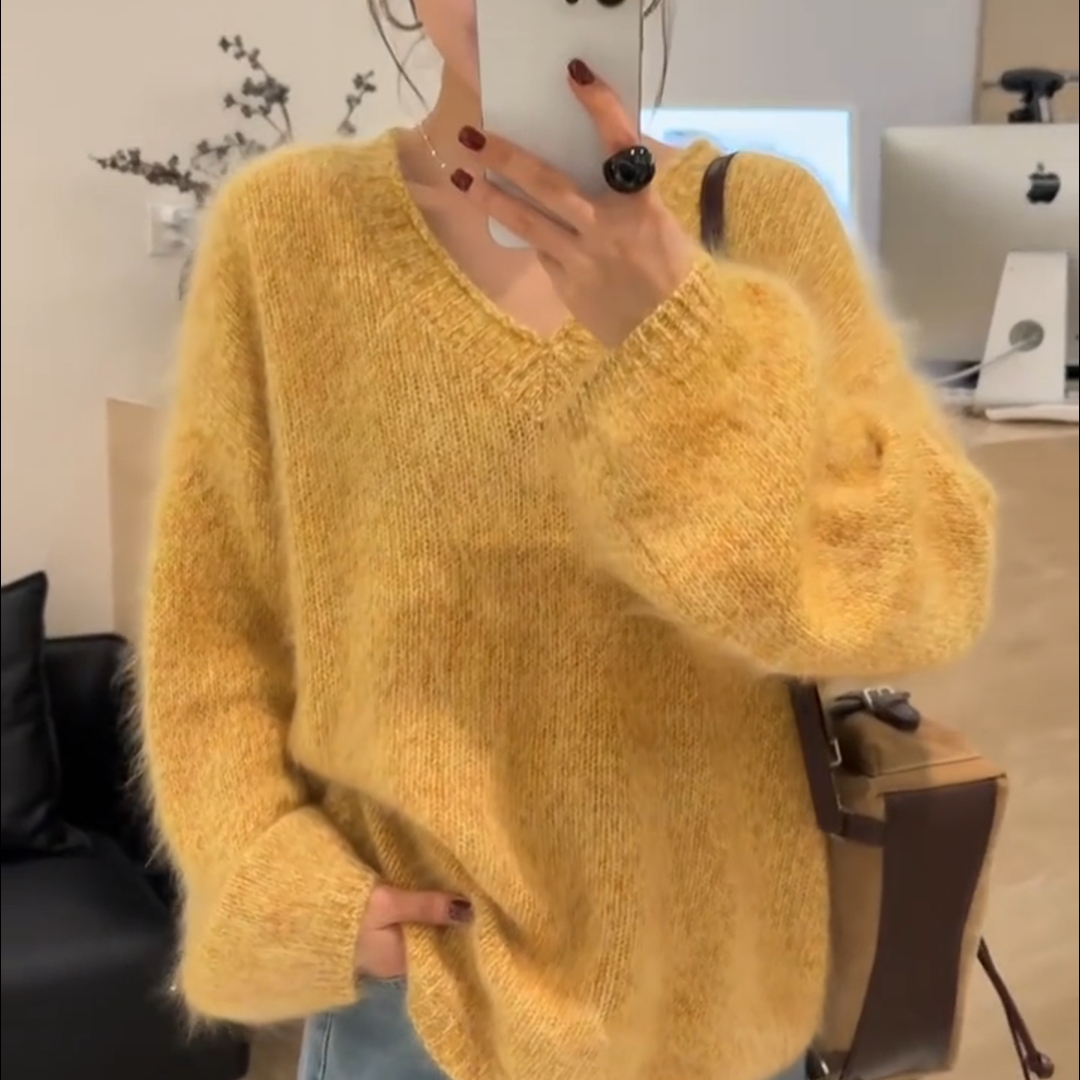 慵懒风显白不挑人V领针织毛衣潮
