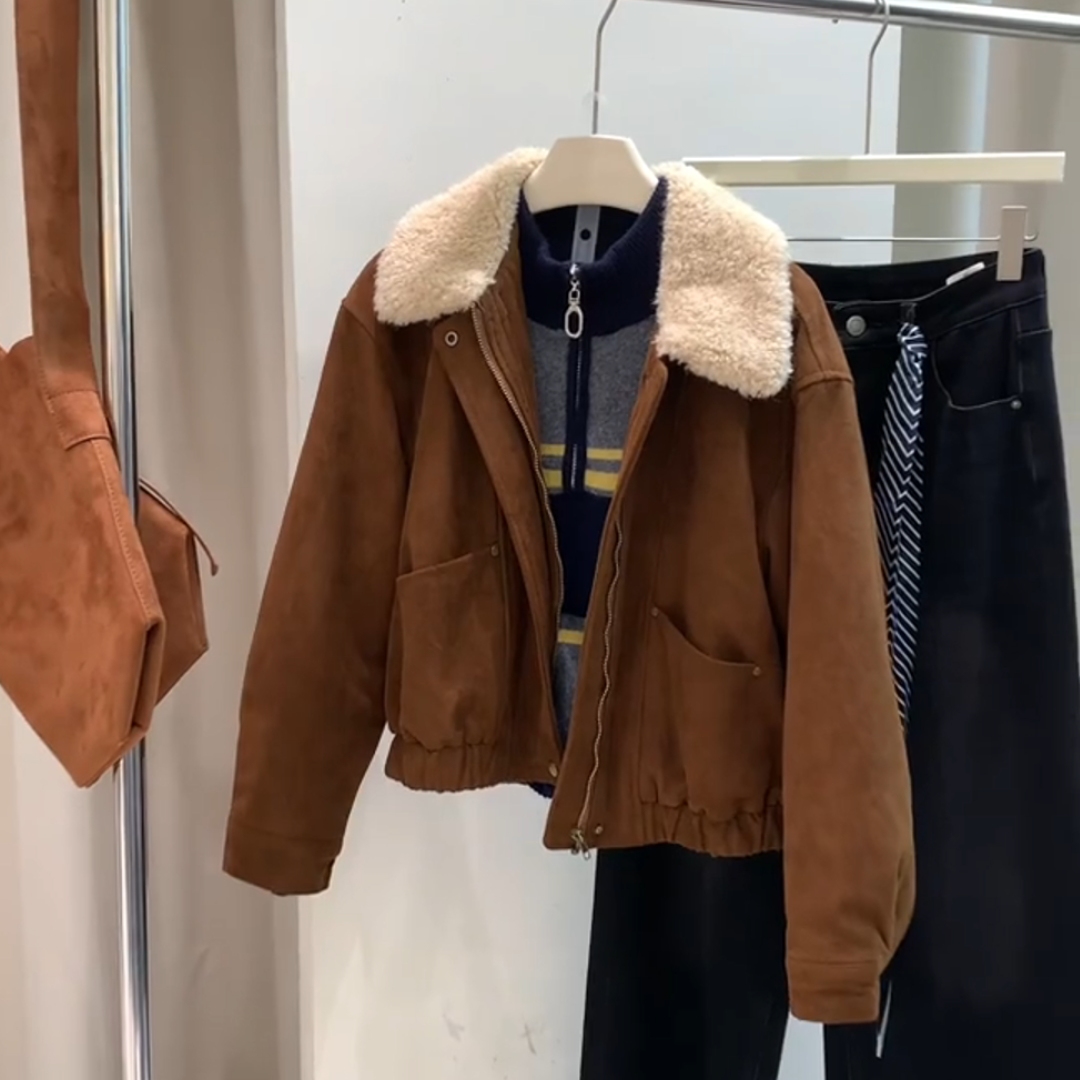 新款复古老钱风羊羔毛翻领外套冬